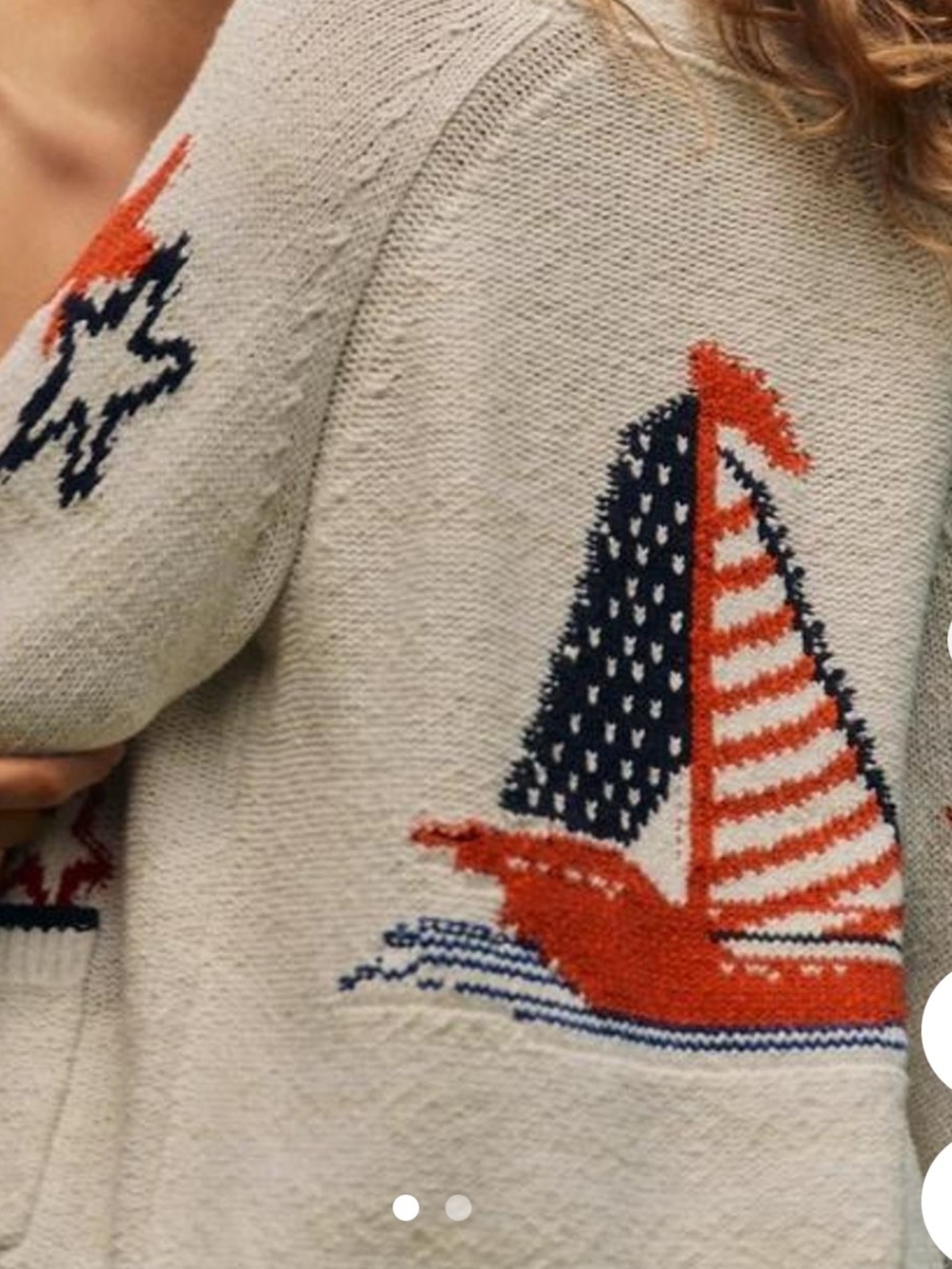 Maeve x Anthro Cream Sailboat Cardigan with Red & Navy Motifs